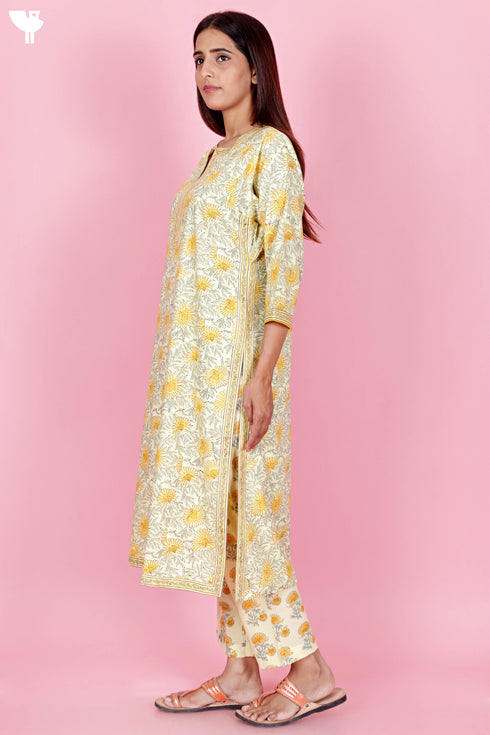 Bizzy Lizzy Kurta And Pant Set With Kota Dupatta In Block Print